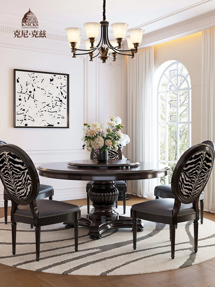 North American cherry wood all-solid wood table Classic retro round table Luxury round table with turntable