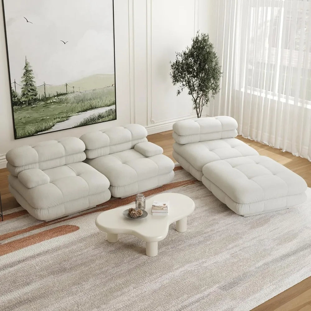 Modular sectional sofa, 146" L-shaped sofa with ottoman, velvet 3-seater double cushioned sectional sofa, minimalist sofa