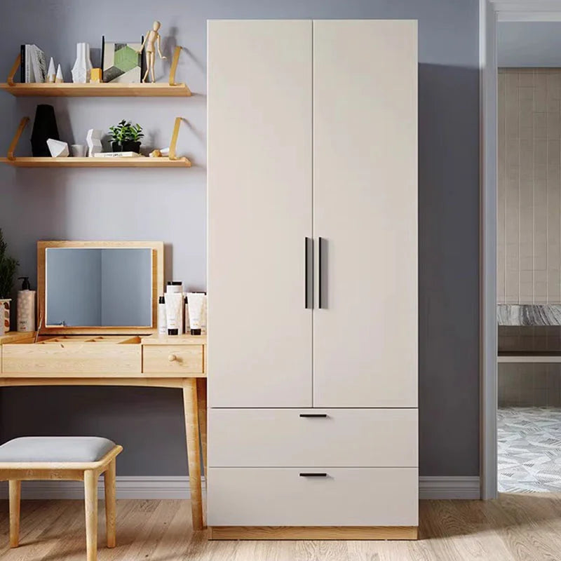 Aesthetic White Wooden wardrobe with Drawers