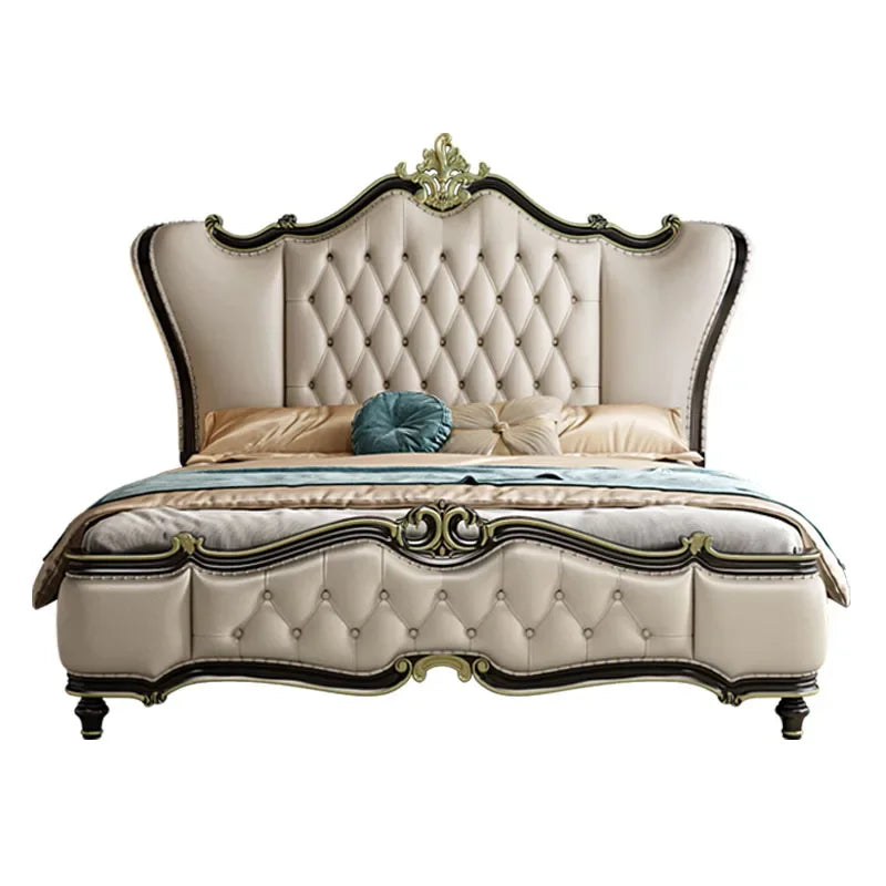 European Double Bed – King Size Wood Storage Organizer, Princess Style Bedroom