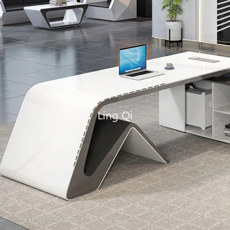 Designer modern office desk—L-shaped executive organizer,