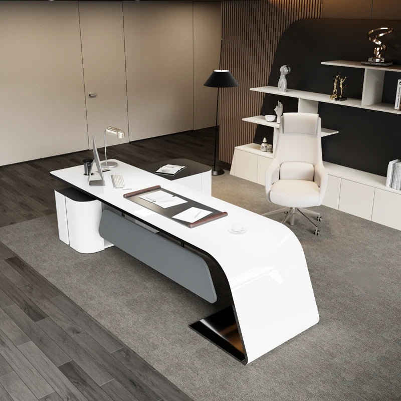 Executive L-Shaped Office Desk, Study Console Desk with Seating, Reading Table,Office Furniture
