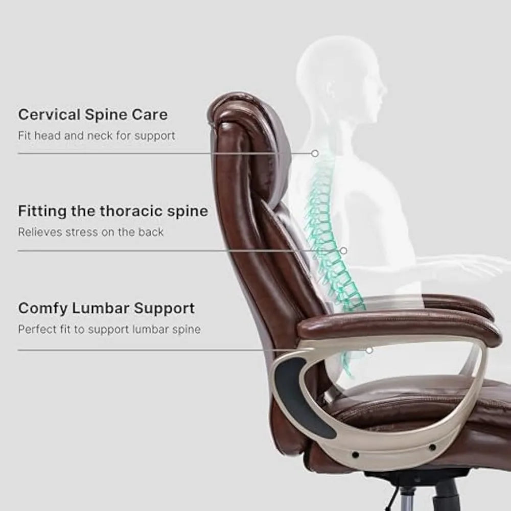 Office Chair, Ergonomic PU Leather, Suitable for Heavy Duty Individuals, with Thickly Padded Armrests, Executive Task Chair