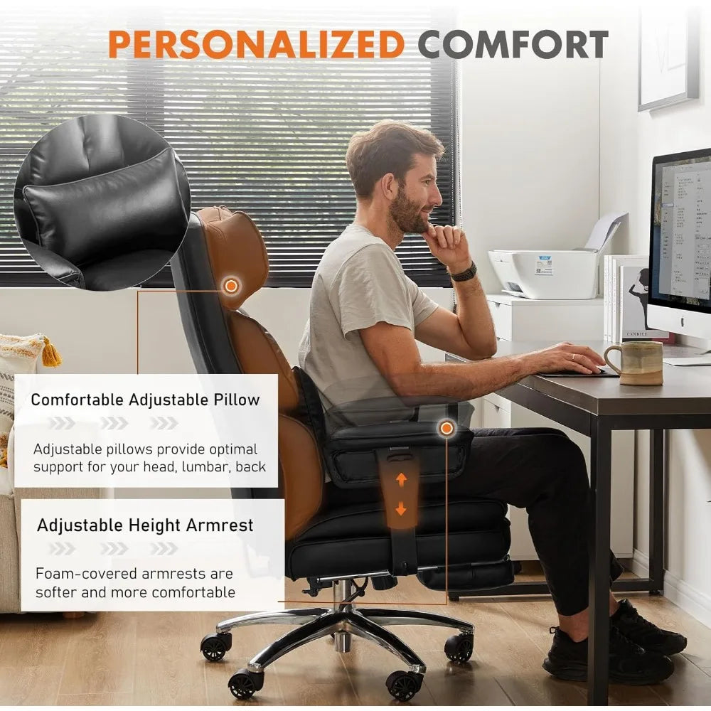 Office Chair, High Back Reclining with Footstool, Height Adjustable, PU Leather, Lumbar Support, Executive Task Chair