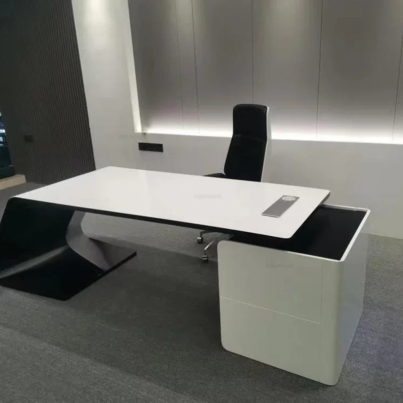 Advanced Paint Office Desk – Designer High-End Boss Desk, Creative White Manager & Executive Table