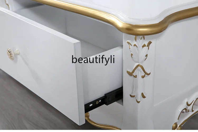 European Coffee Table – Solid Wood Sofa Side Table with Drawer