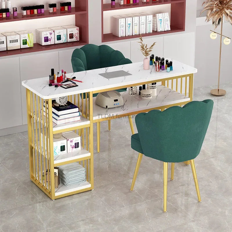 Beauty Salon Professional Manicure Table – Light Luxury Nail Table & Chair Set with Built-in Vacuum Cleaner, Home Makeup Table