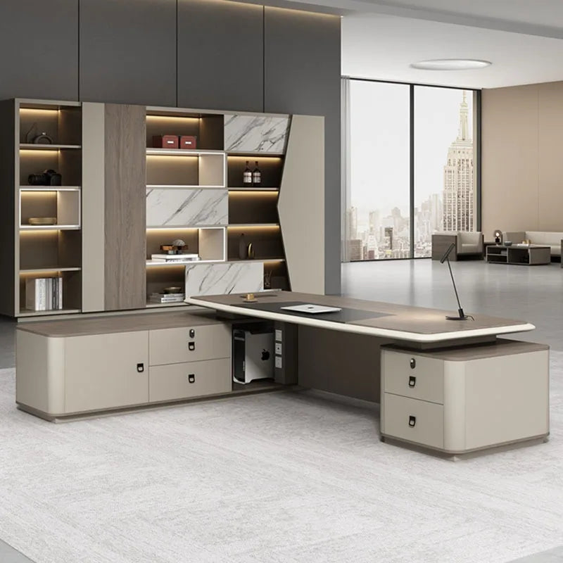 White Simple L-Shaped Office Desk