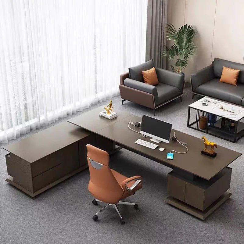 Modern Writing Desk with Pullout Computer Shelf, Wooden Office Desk for Bedroom, Scrivanie Per Computer, Wood Furniture