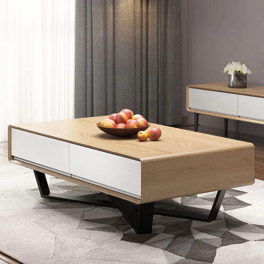 Modern Rectangular Coffee Table—Korean Nordic Design with Wood Top
