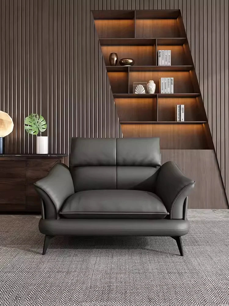 Leather Single Lazy Sofa Chair, Modern Light Luxury, Simple, Household Living Room, Small Bedroom, Italian Style, Art Leisure Ch