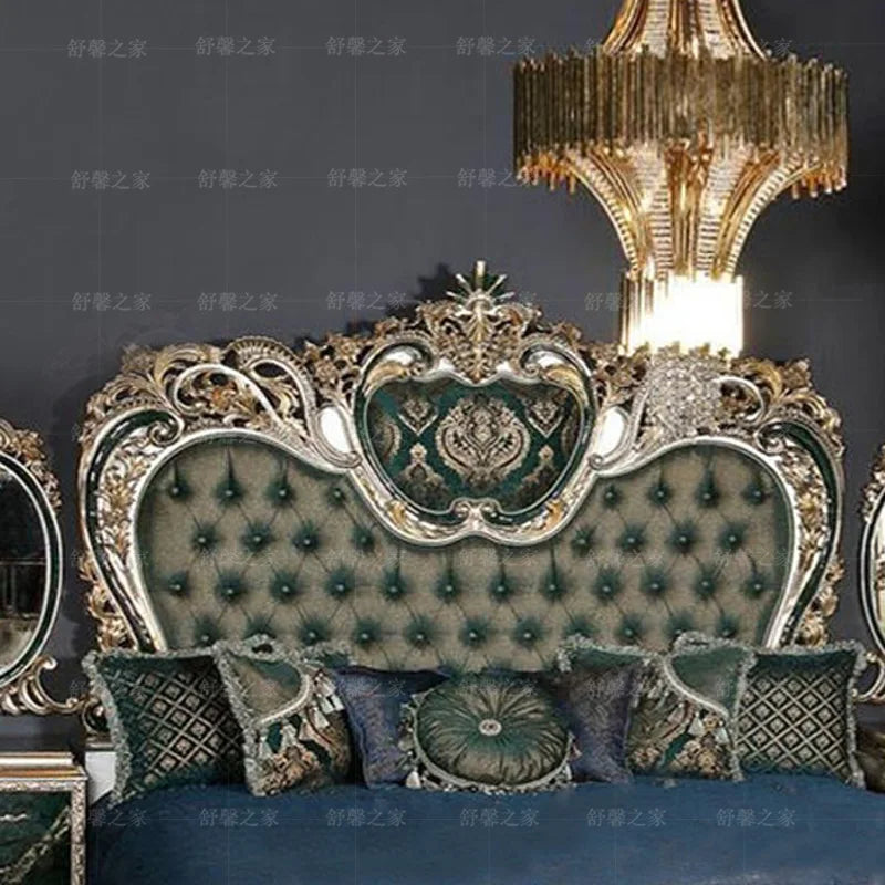 European Style Solid Wood Carved Princess Bed: Luxury Custom Villa Wedding Bed, Full House Furniture.