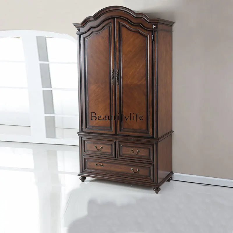 Simple American Solid Wood Wardrobe Nordic Light Luxury Bedroom Two Doors Storage Wardrobe