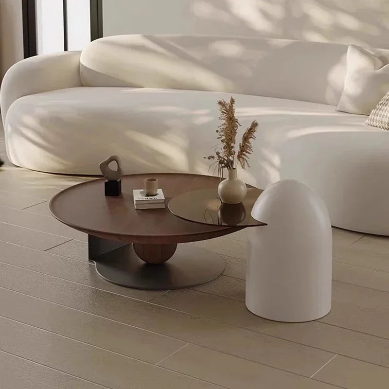 Italian Luxury Coffee Table – Modern Vintage Wood with Round Metal Frame Legs