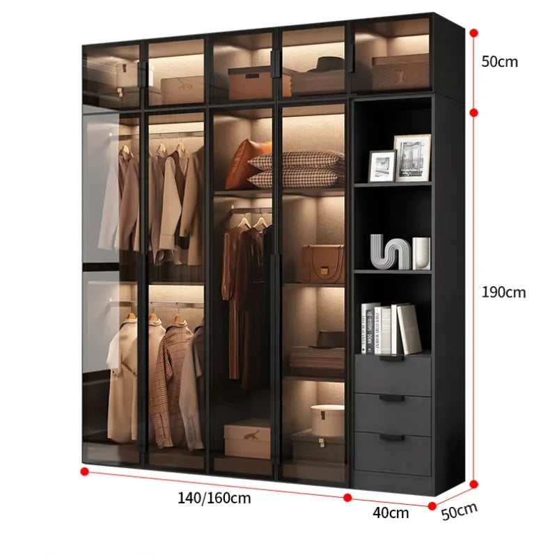 Black Luxury Glass Wardrobe – Hanger Organizer for Bedroom Storage