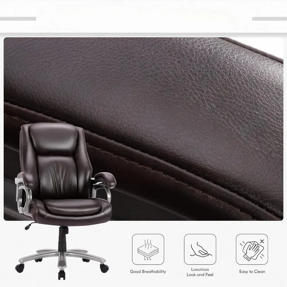 Office Chair Wide Seat - High Back PU Leather Executive Computer Desk and Chair with Ergonomic Back Support - Black