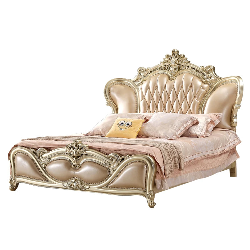 European Style Villa Luxury Solid Wood Carved Princess Bed