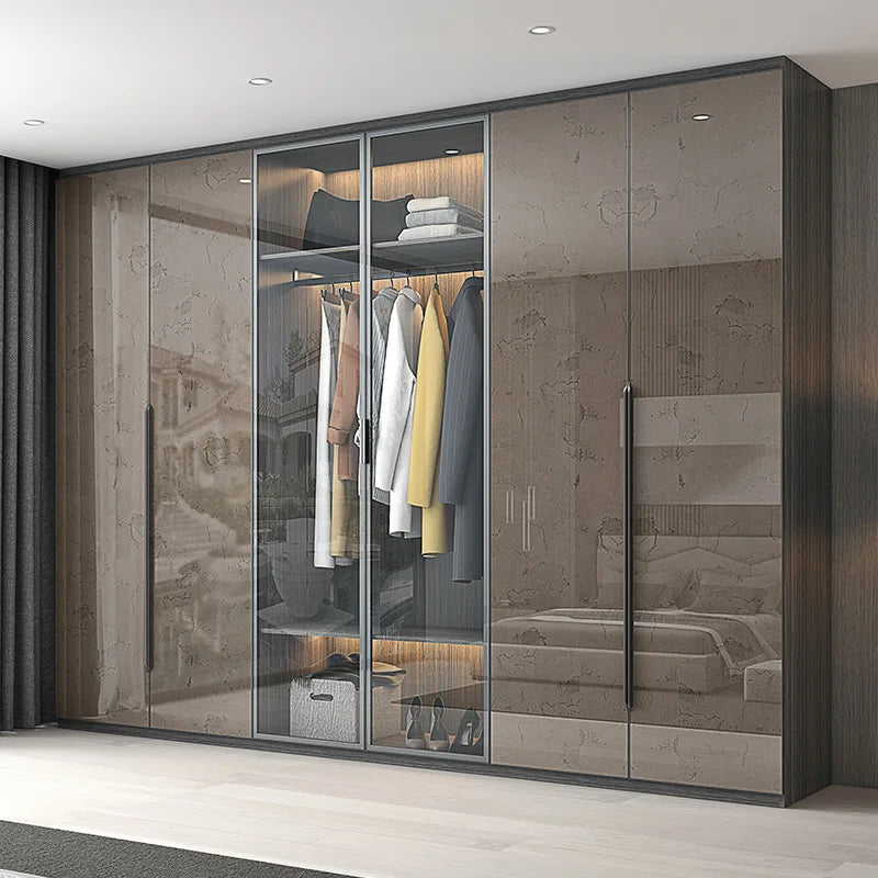 Italian style minimalist luxury high light wardrobe bedroom glass wardrobe simple master bedroom side hung cloakroom