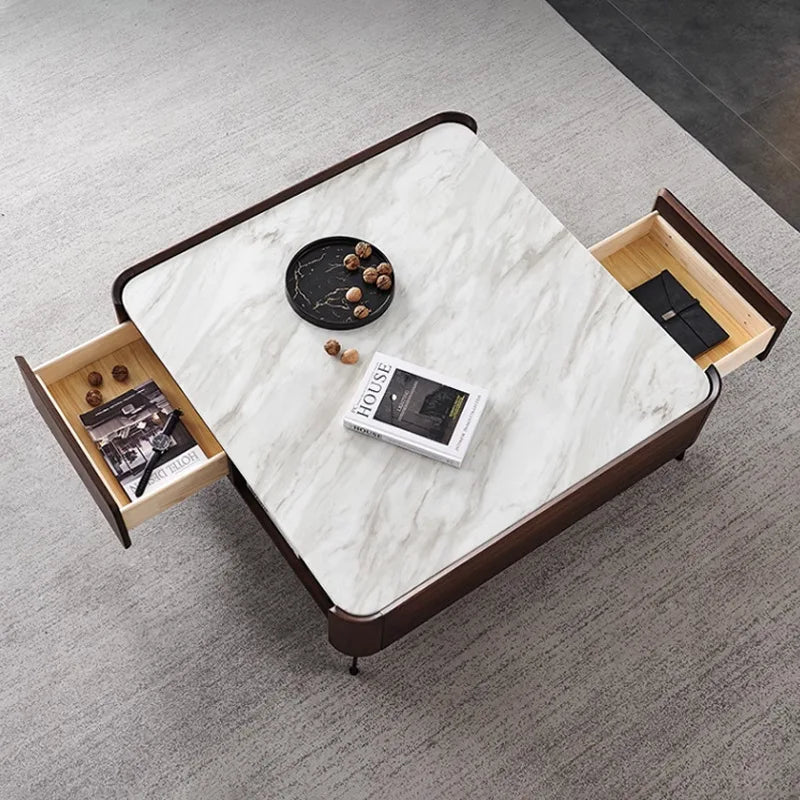 New Italian Minimalist Square Coffee Table, Luxury Rock Plate