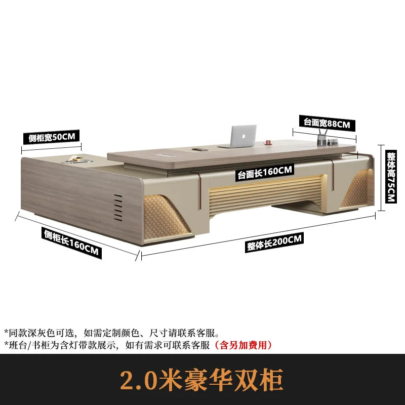 Modern Conference & Drafting Desk, Italian Corner Office Desk with Storage and Drawers