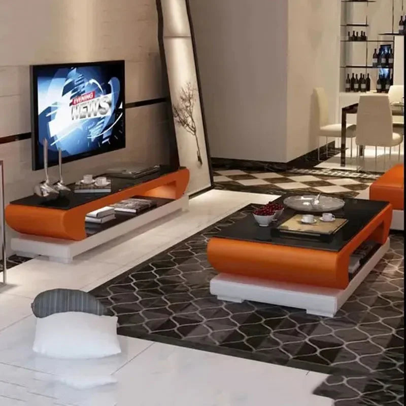 Tv Stand Floor Natural Glass Top Leather TV Stand Modern Living Room Led Monitor Stand Mueble Cabinet Mesa Home Furniture