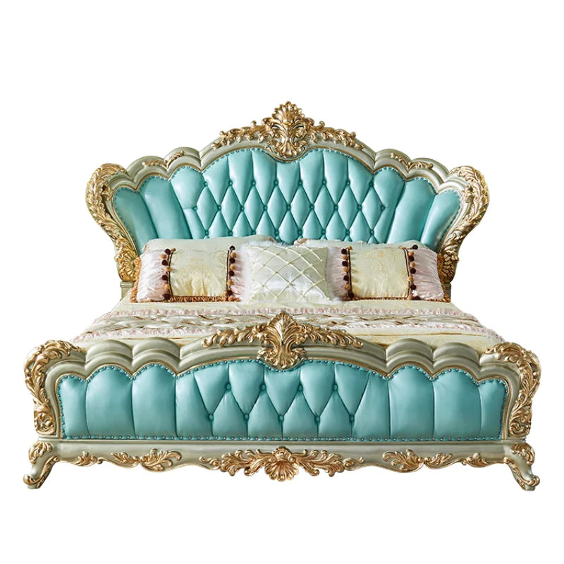 European Style Luxury King Size Bed Frame: Elegant Design with Queen Bed Frame and Nightstands for Modern Homes.