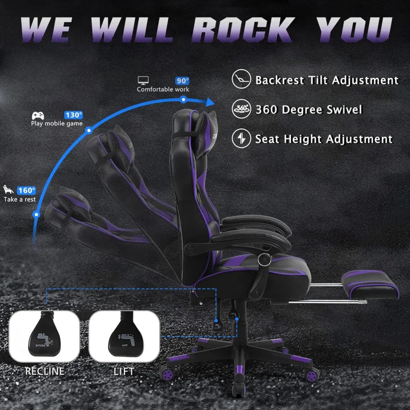 Gaming Chair Reclining Computer Chair w/ Footrest High Back Gamer Chair w/Massage Large Gaming Chair Racing Style Chair