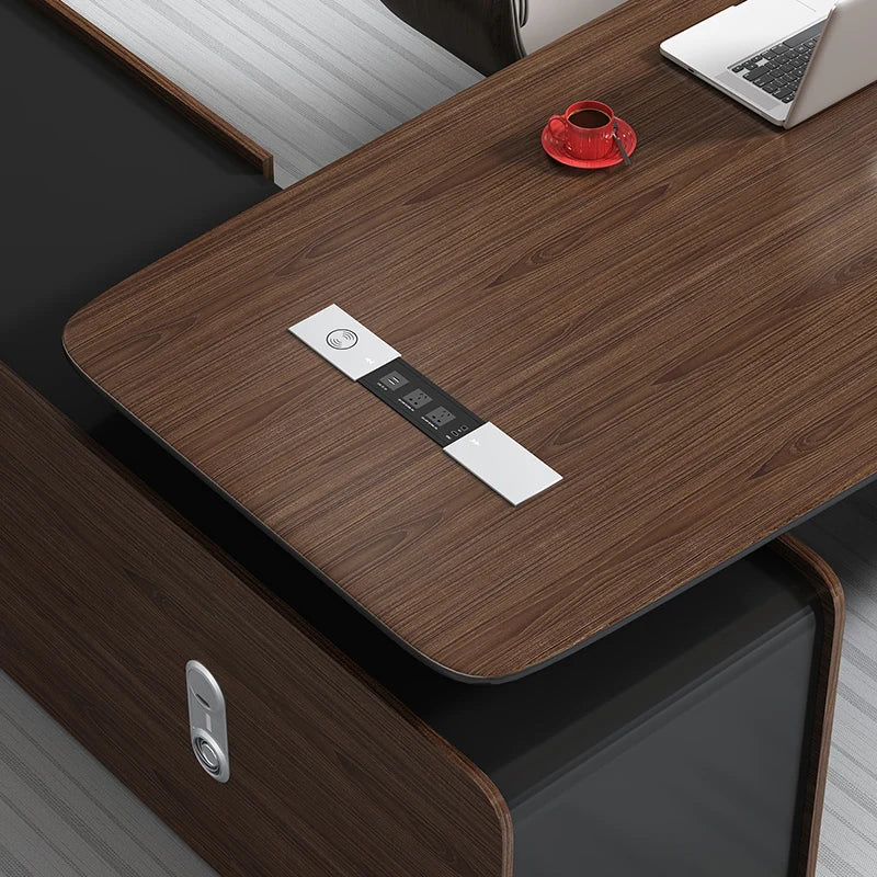 Modern High-End Desk in Solid Wood and Leather