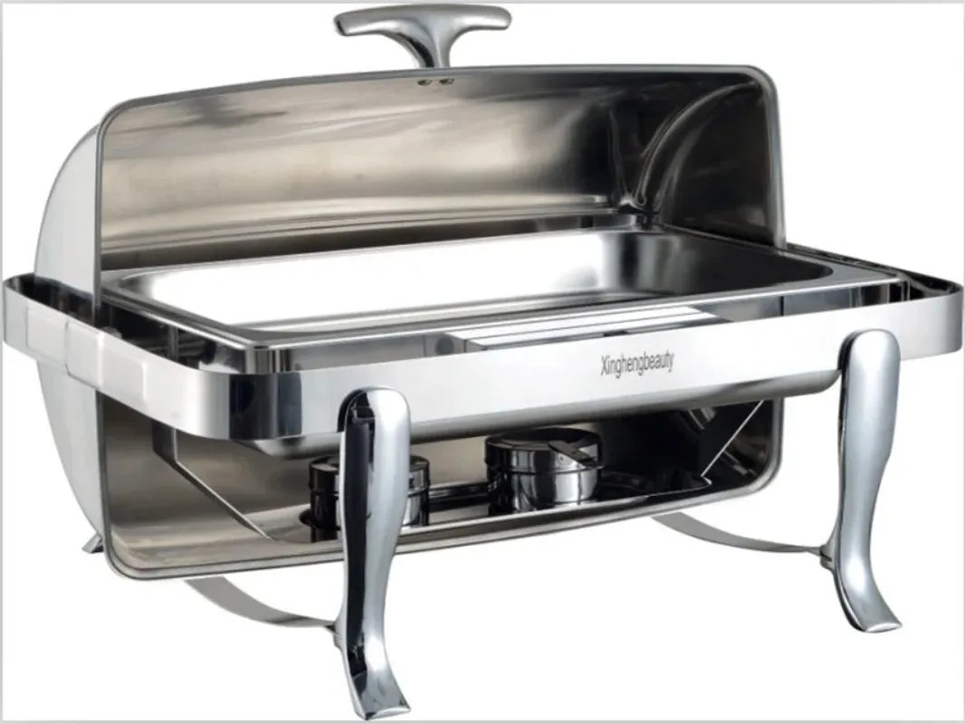 9L Foldable Stainless Steel Buffet Stove Set – Square Container, Rectangular Chafing Dish, Food Warmer for Catering