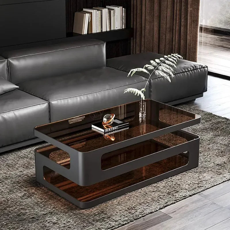 Modern rectangular luxury clear glass coffee table