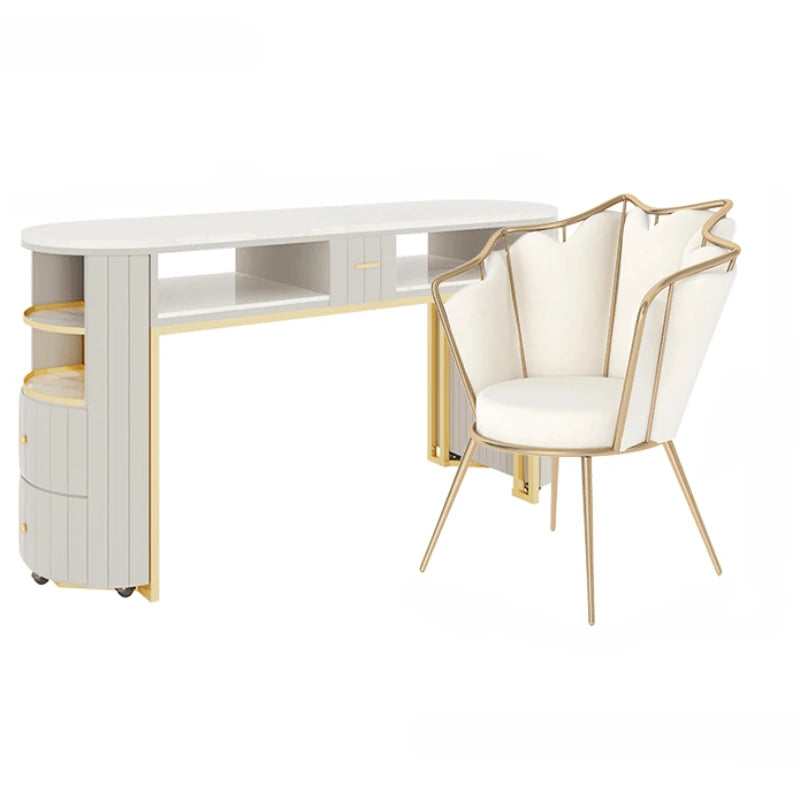 White Gold Nail Desk Chairs Organiser Modern Designer Nail Table Nordic Aesthetic Scrivania Per Unghie Manicure Furniture