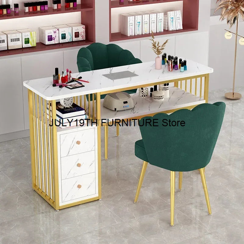 Beauty Salon Professional Manicure Table – Light Luxury Nail Table & Chair Set with Built-in Vacuum Cleaner, Home Makeup Table