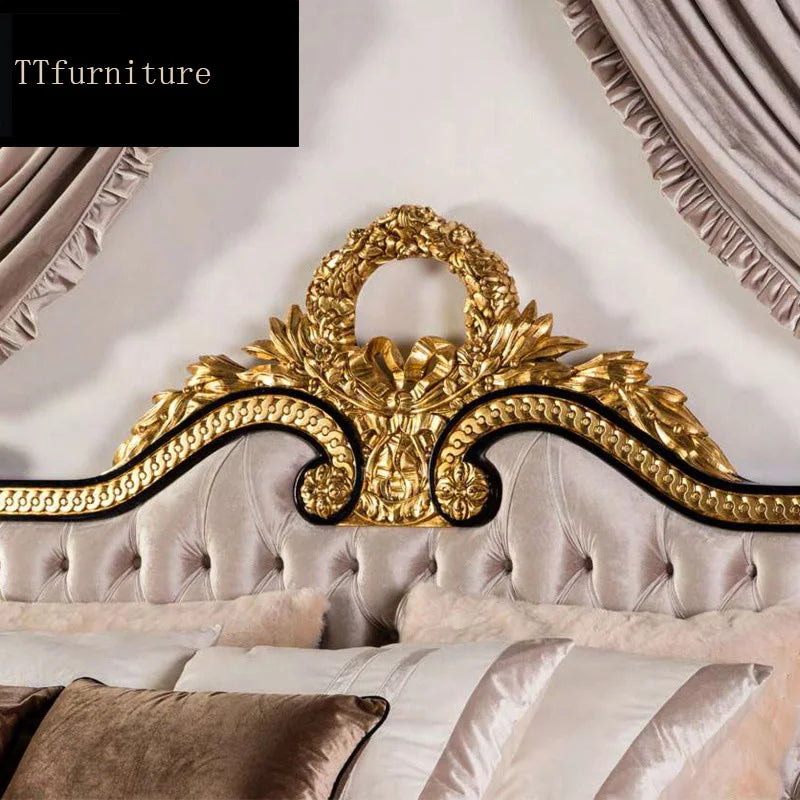 Modern Italian king-size bed set featuring solid wood and genuine leather