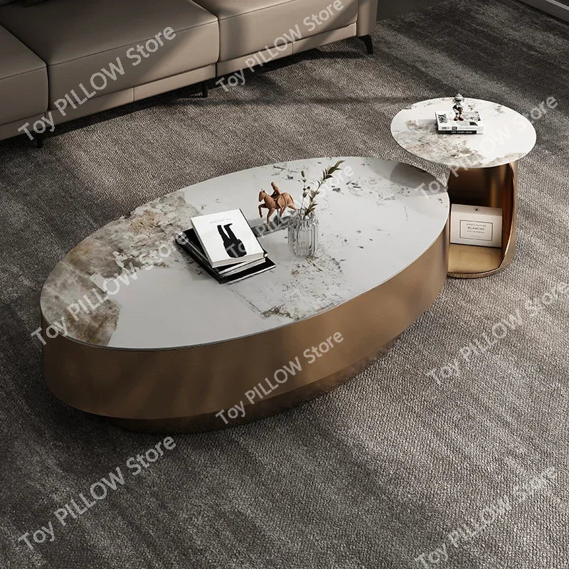 Nordic Living Room Coffee Table – Modern Oval Marble Design