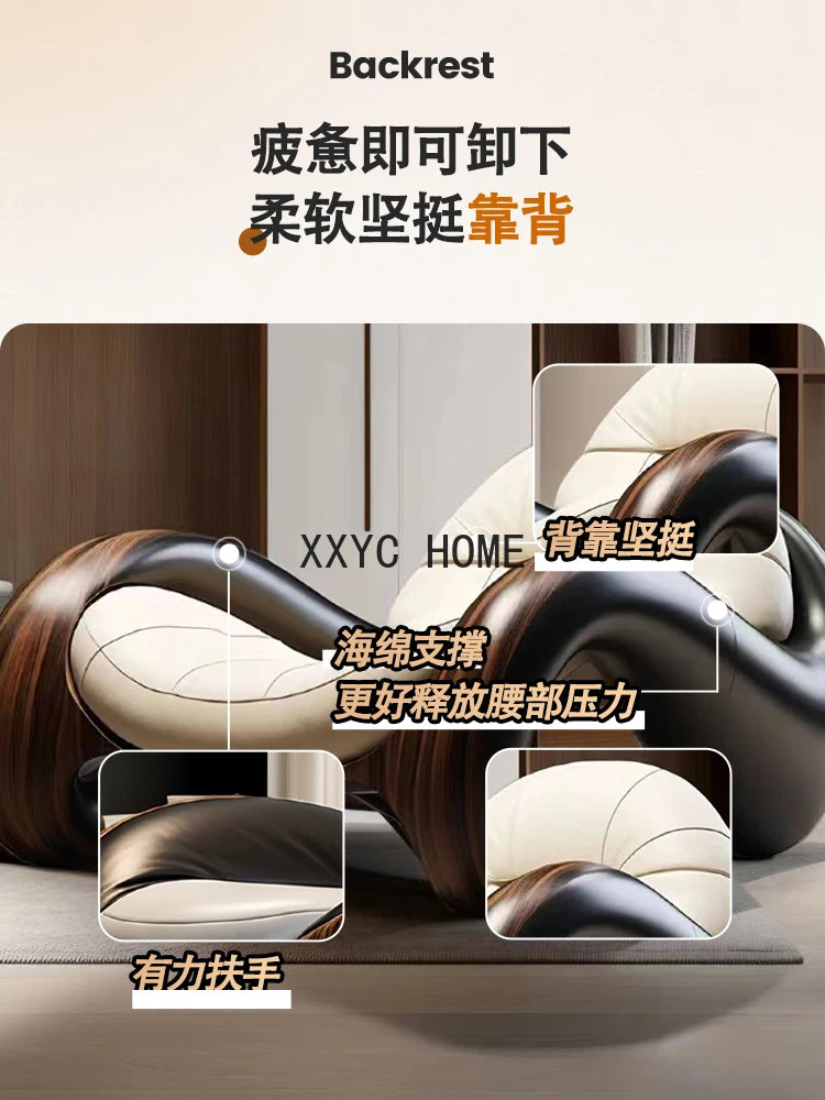 Italian minimalist leather reclining chair in single Ugyen wood