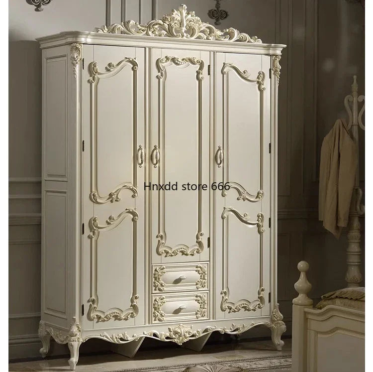 American Ivory White Distressed Solid Wood Wardrobe – Stylish Storage for Home or Cloakroom