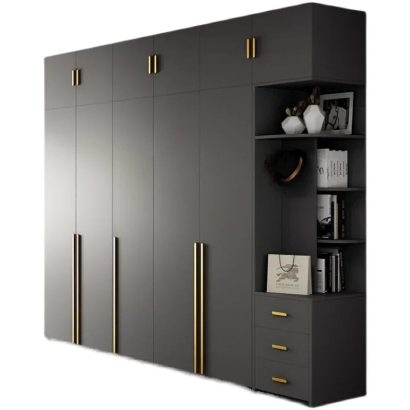 Wardrobe Household bedroom All solid wood multilayer board light luxury simple modern ecological board wardrobe