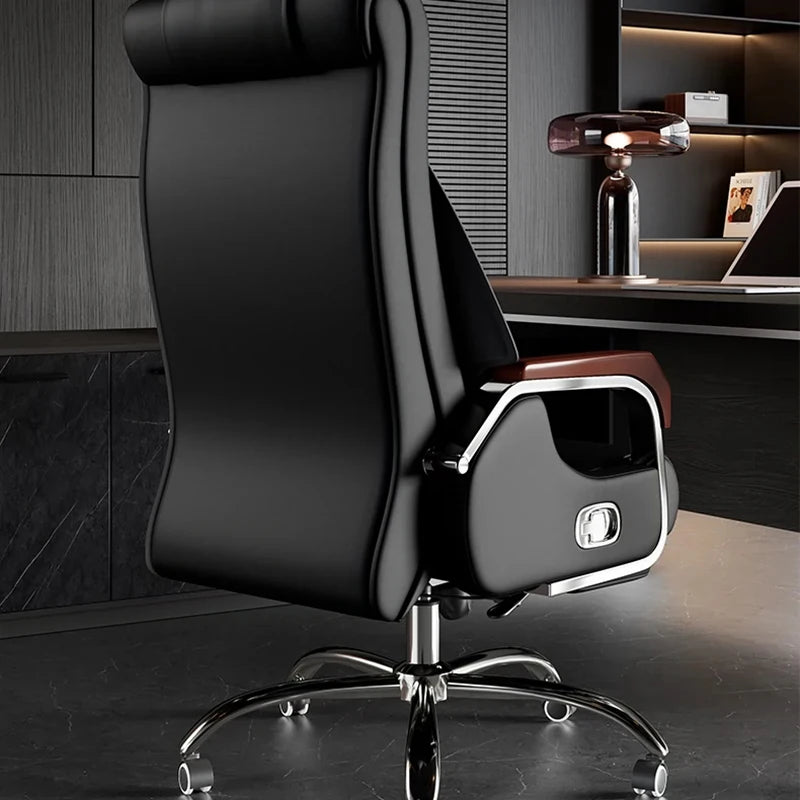 Adjustable Black Office Chair with Swivel, Leather Upholstery