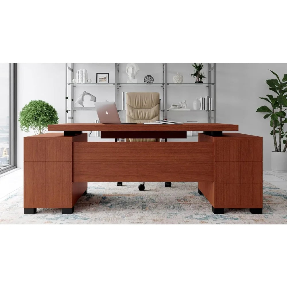 Modern Executive Desk 79" with Filing Cabinets ,Writing Desk with Storage Cabinet for Home Office,Living Room