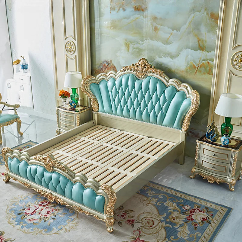 European Style Luxury King Size Bed Frame: Elegant Design with Queen Bed Frame and Nightstands for Modern Homes.