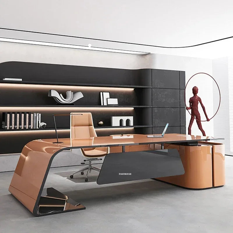 Advanced Paint Office Desk – Designer High-End Boss Desk, Creative White Manager & Executive Table, Fashionable Furniture