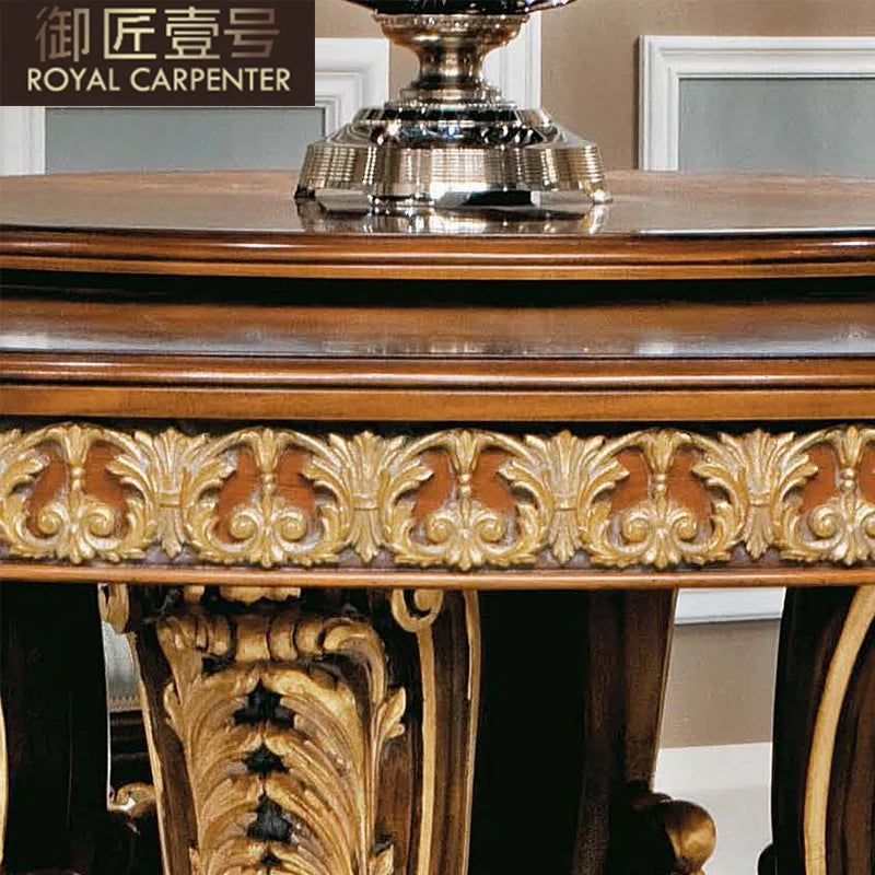 European Solid Wood Round Dining Table Set: Classical Design with 6 Chairs and Turntable