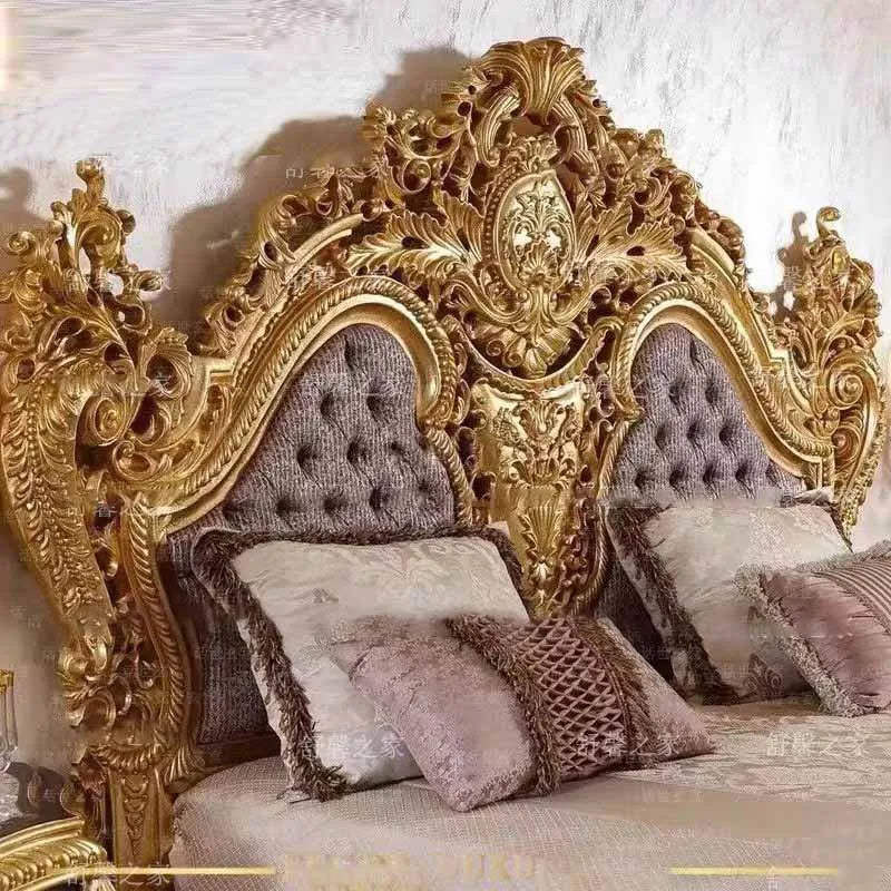 French solid wood carved double bed, European leather art princess bed, high-end customized 1.8-meter wedding bed
