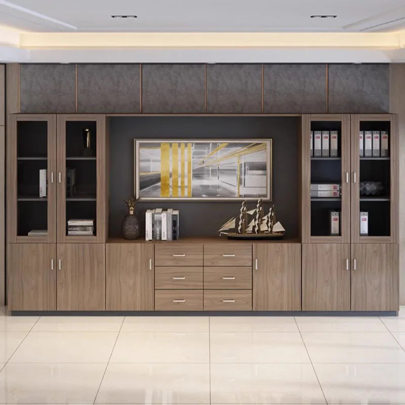 Compact filing cabinet with modern side shelves and drawers, Nordic-style office cupboard with doors, perfect for storage and living room furniture.