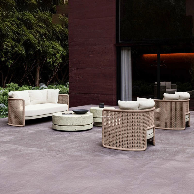 Rainproof and Sunproof Retro Rope Sofa Chair Nordic Rattan Outdoor Sofas Luxury Garden Furniture Leisure Home Balcony Patio Set