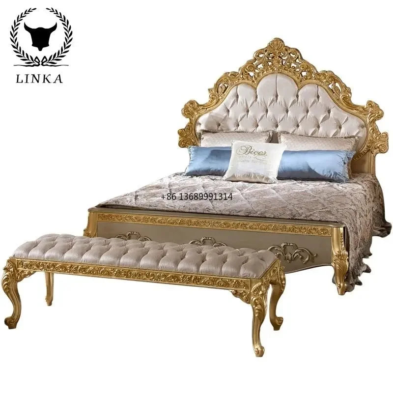 European Luxury Gold Foil Fabric Double Bed