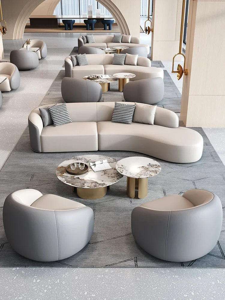 Customized arc sofa Hotel lobby VIP club rest area reception visitor arc sales office to discuss sofa.