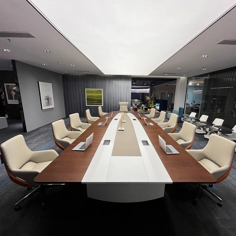 Modern Large Solid Wood conference Table and Chair