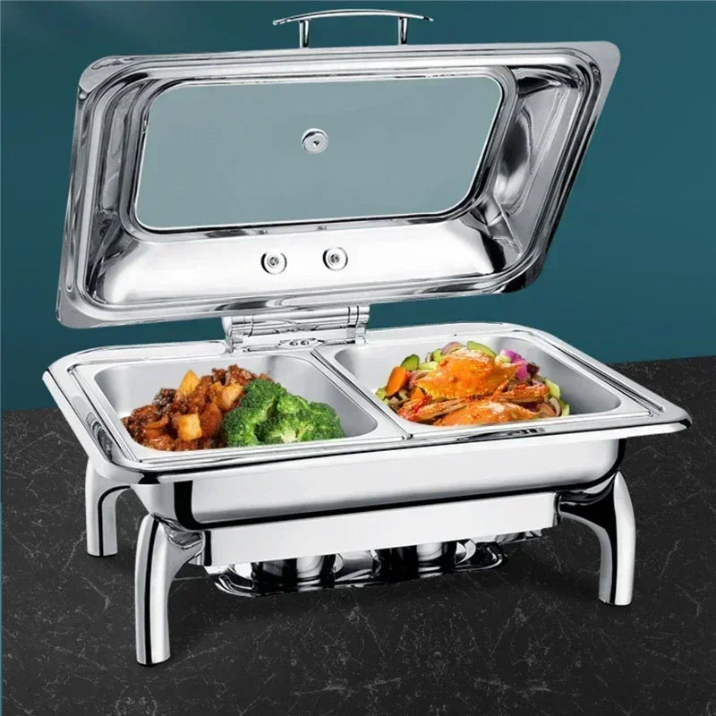 Luxury Commercial Buffet Food Warmer – Stainless Steel Hydraulic Chafing Dish for Hotels, Hotpot, and Royal Catering.