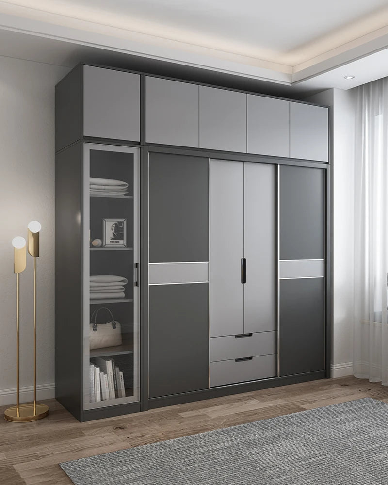 Simple bedroom sliding door wardrobe, modern household economy three door coat cabinet, sliding door storage cabinet